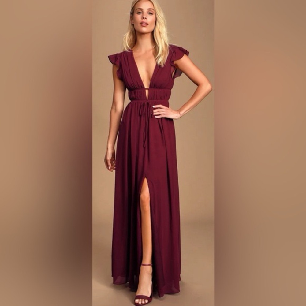 Lulu’s I’m All Yours Burgundy Maxi Dress